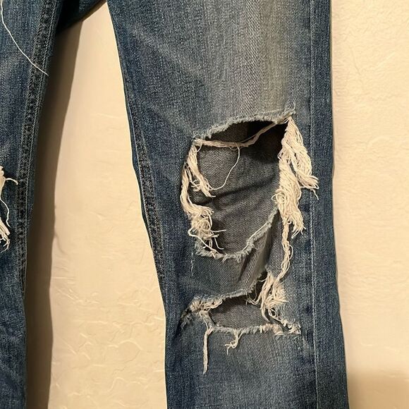 Rag and Bone Destroyed Heavily Distressed Ripped Kennedy Blue Denim Jeans - Picture 10 of 16